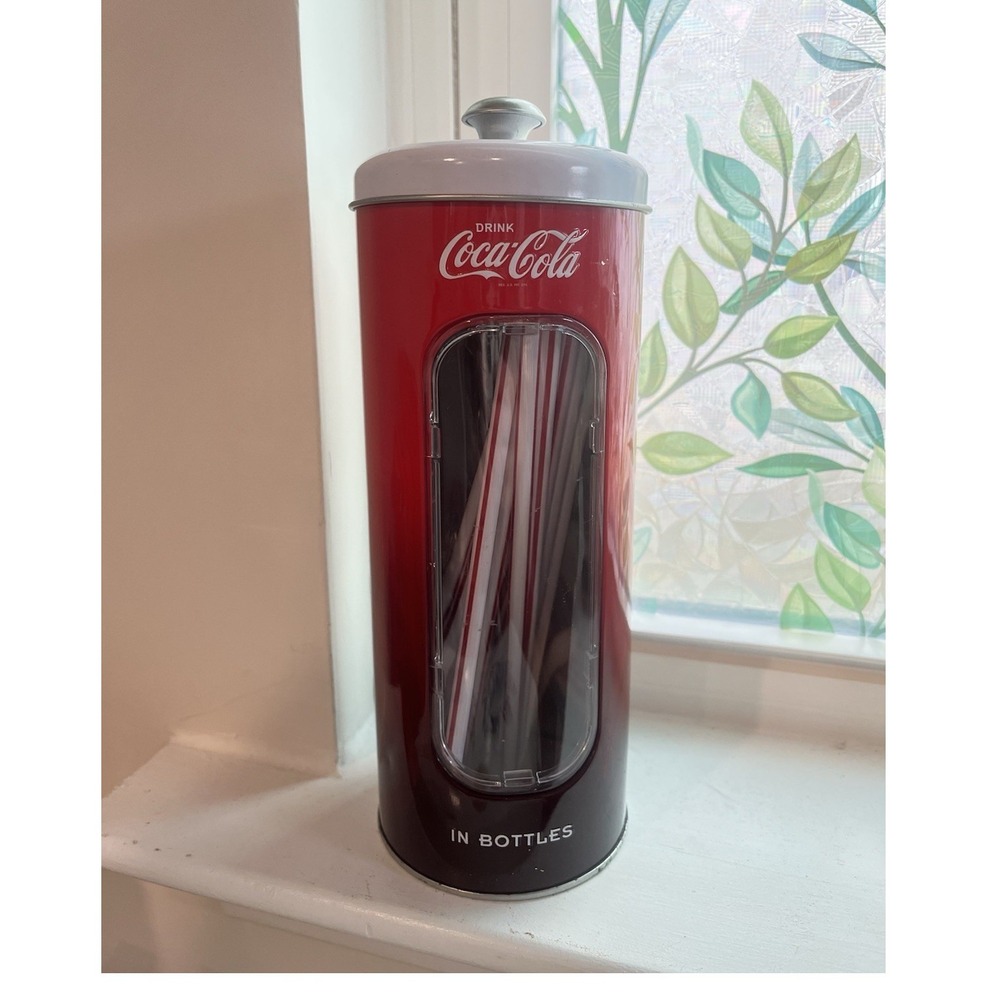 Coca-Cola Red Metal Tin Canister w/ White Lid "Drink Coca-Cola" Collectable